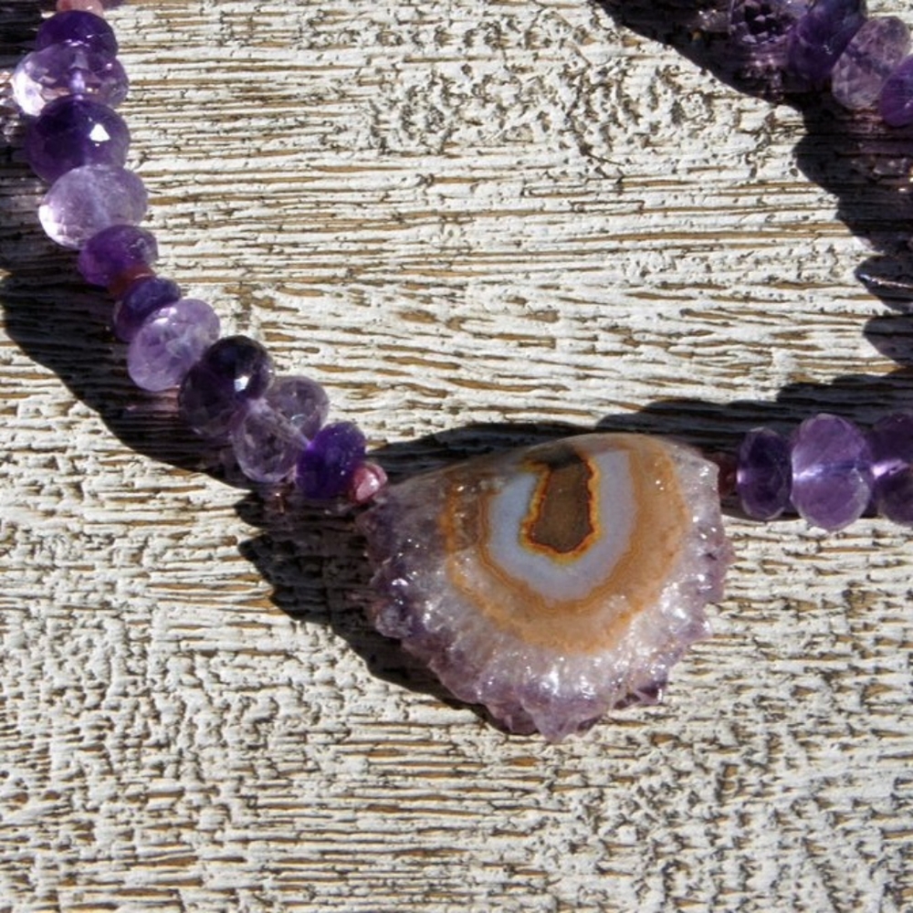 Amethyst geode gemstone pendant necklace